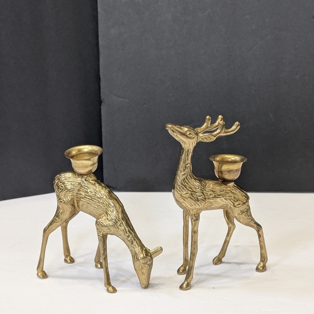 Brass Deer Candle Holders - Pair